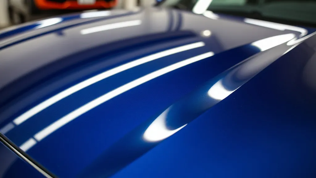 Close-up of a professional car detailing light reflecting on