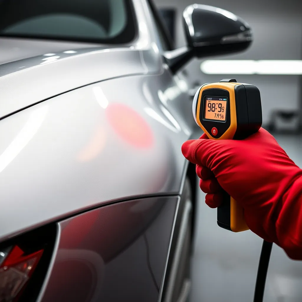 Professional measuring car paint temperature with an infrare
