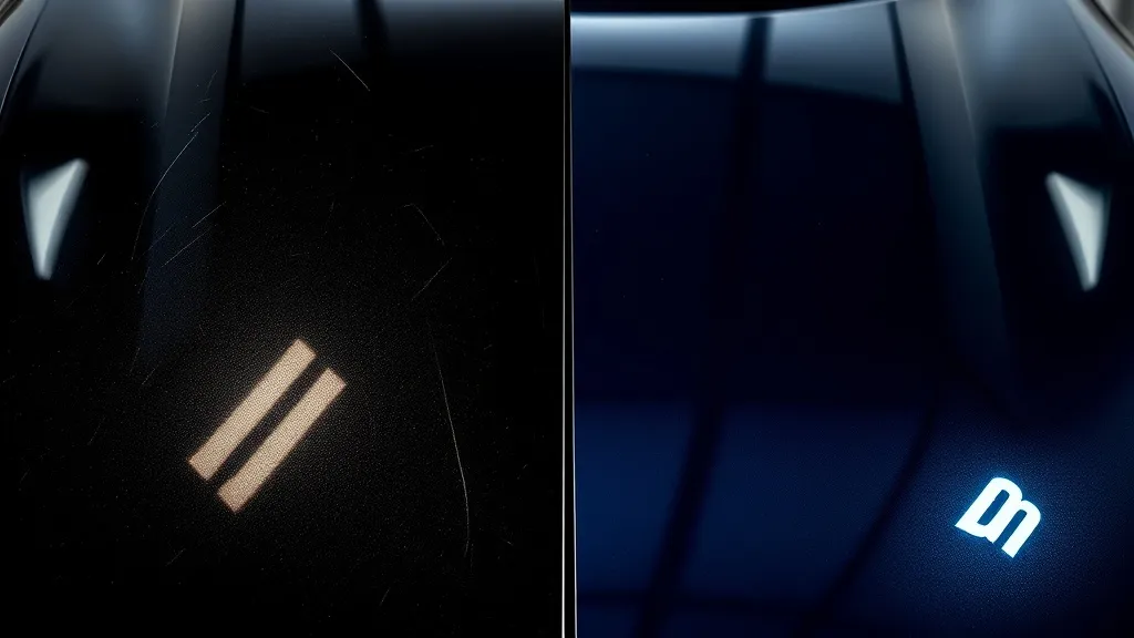 Split view of a car hood: left side scratched and dull, righ